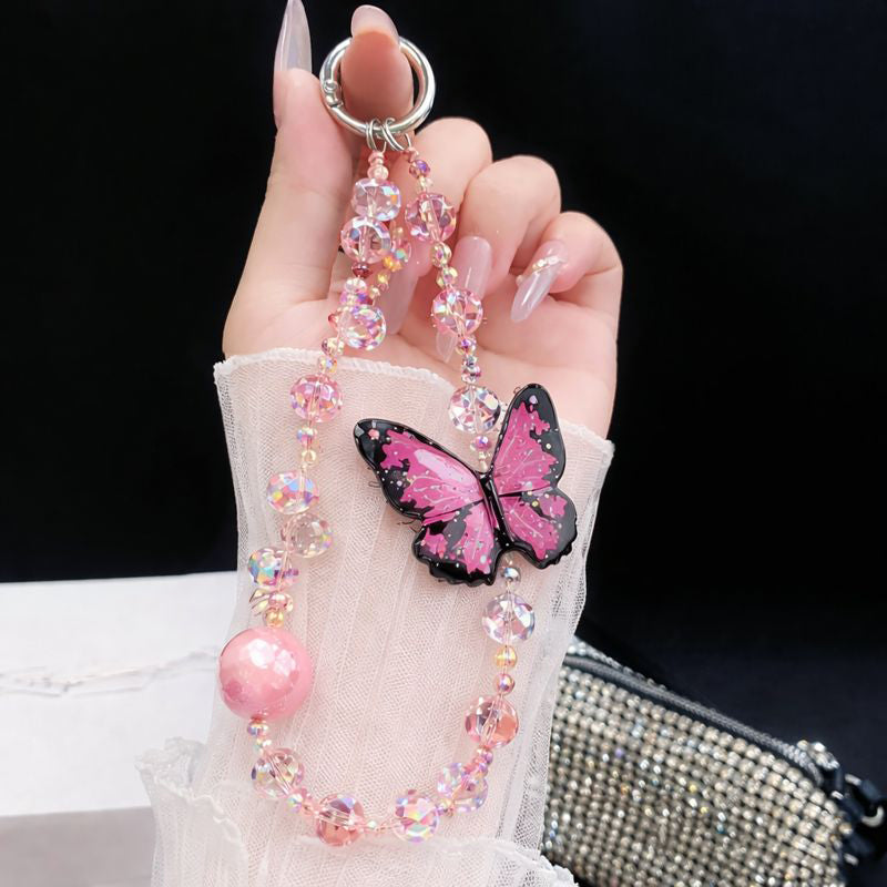 Vivo V60 5G Premium Leather Lens Butterfly Stand Case with Charm Strap